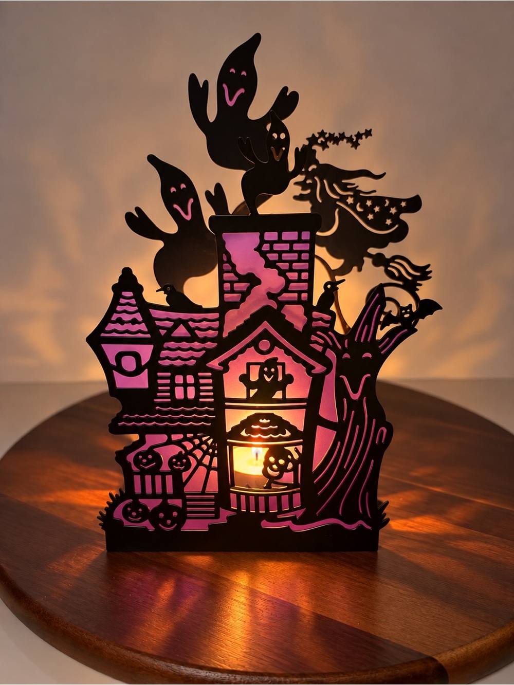 PartyLite Haunted House Candle Holder Silhouette Metal Purple Votive Wall Table